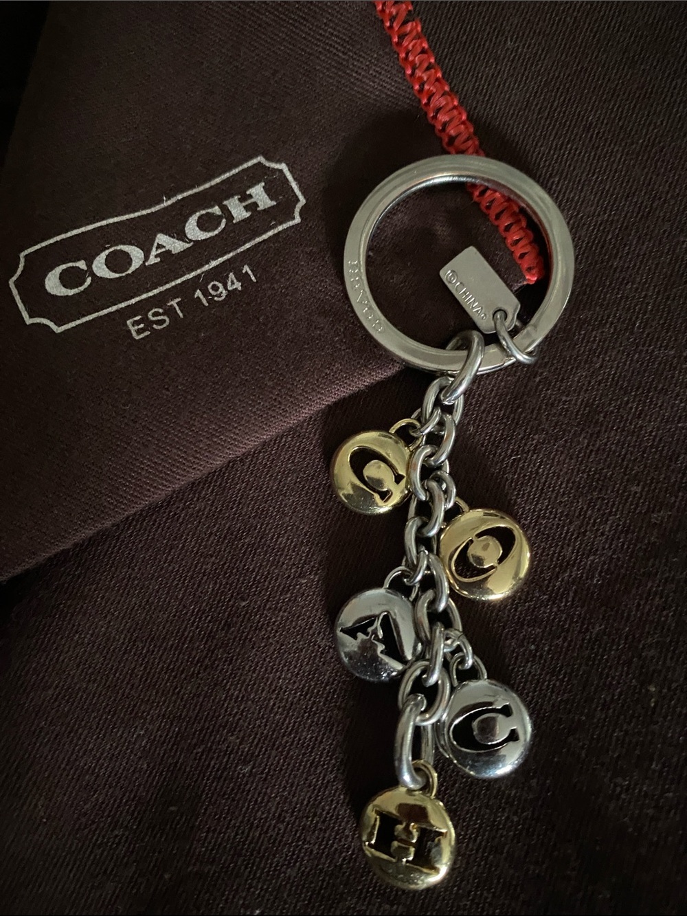Coach Two-Tone Letter Charm Key Ring - Gold & Silver - Picture 2 of 2